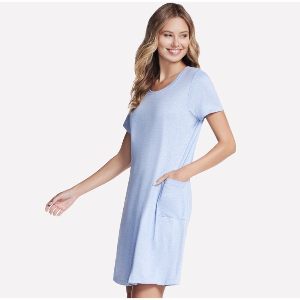 SKECHERS Women's GoDri Swift T-Shirt Dress Small Light Blue Short Sleeve NWT - Picture 2 of 13